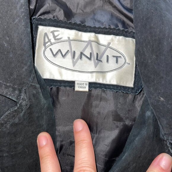 Winlit Vintage Jacket Size Medium Black Suede Fringe Asymmetric Snap Closure - Picture 13 of 14